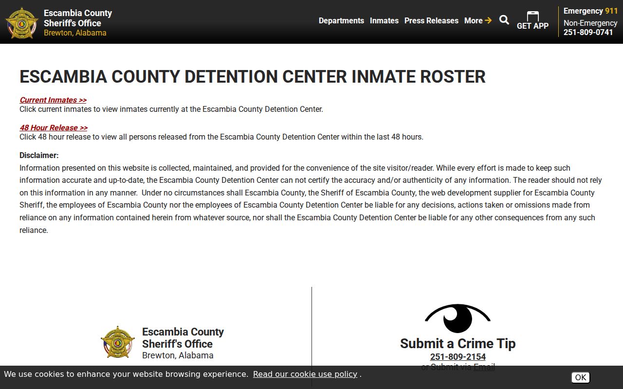 Escambia County arrest search roster gateway