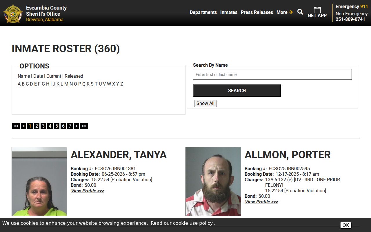 Escambia County current inmate arrest roster search