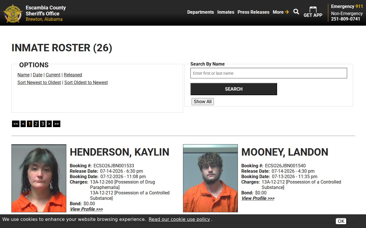 Escambia County recent arrest release roster