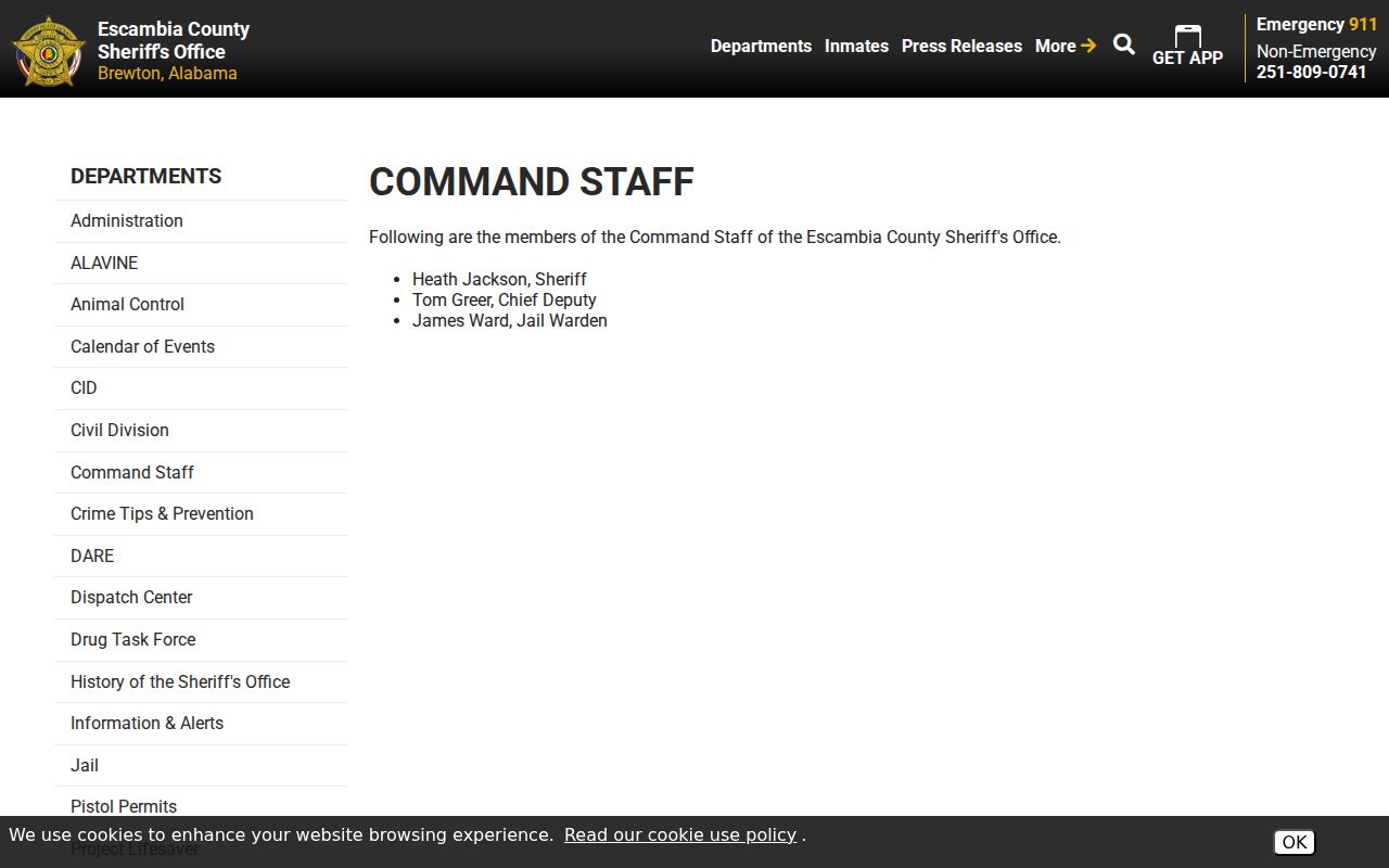 Escambia County arrest detention command staff page