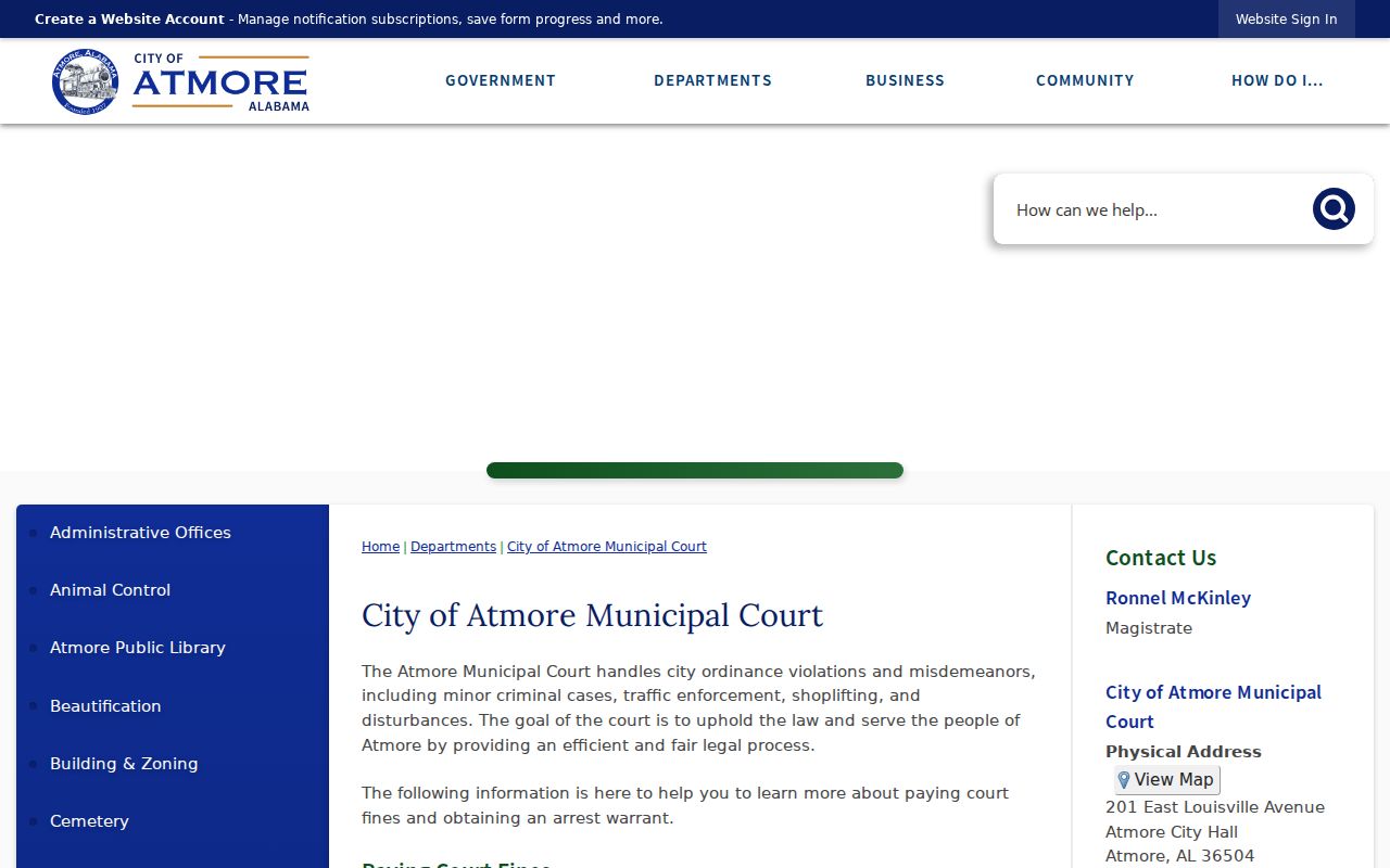 Atmore criminal record access through the municipal court page