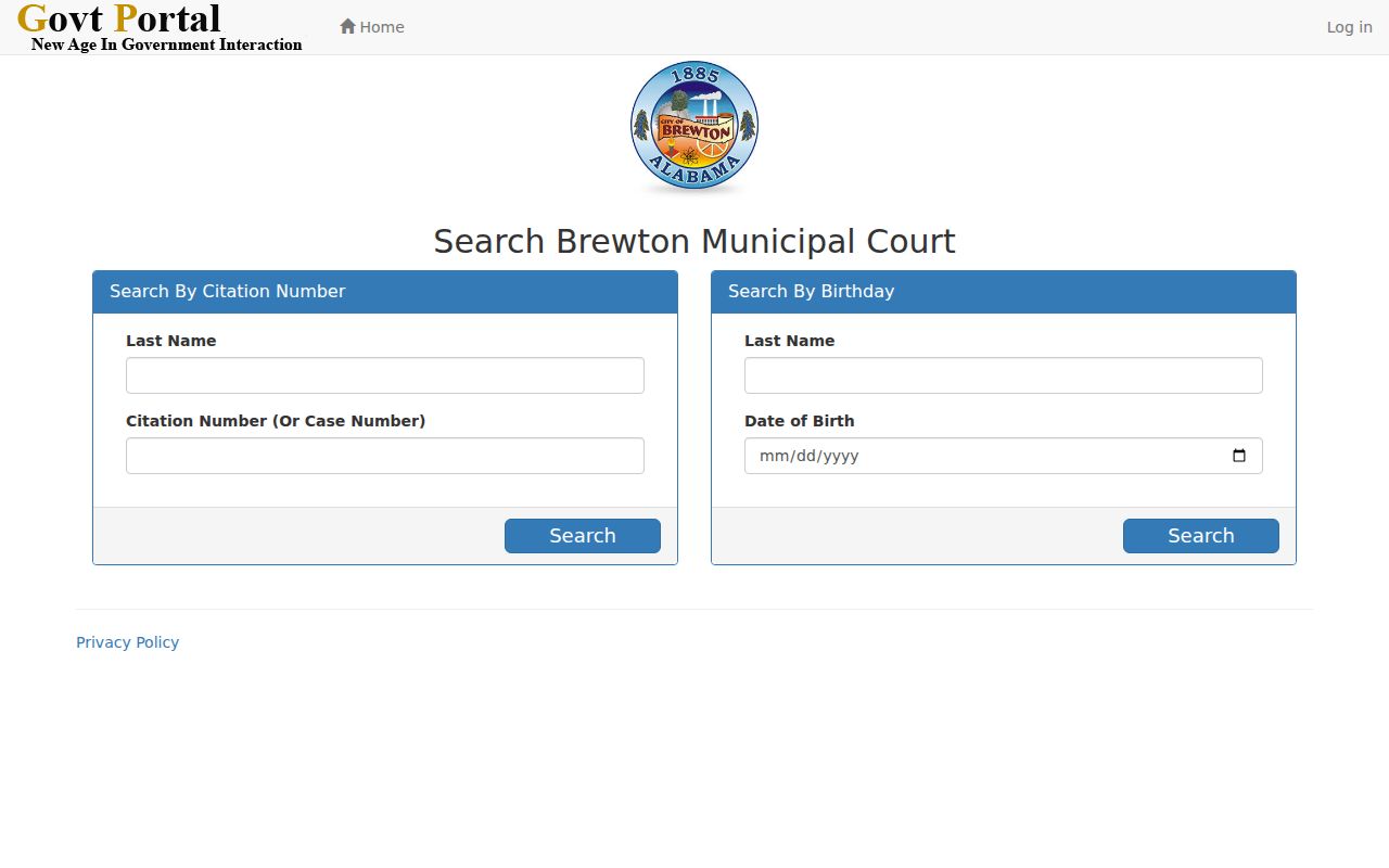 Brewton record check fields on the municipal ticket lookup