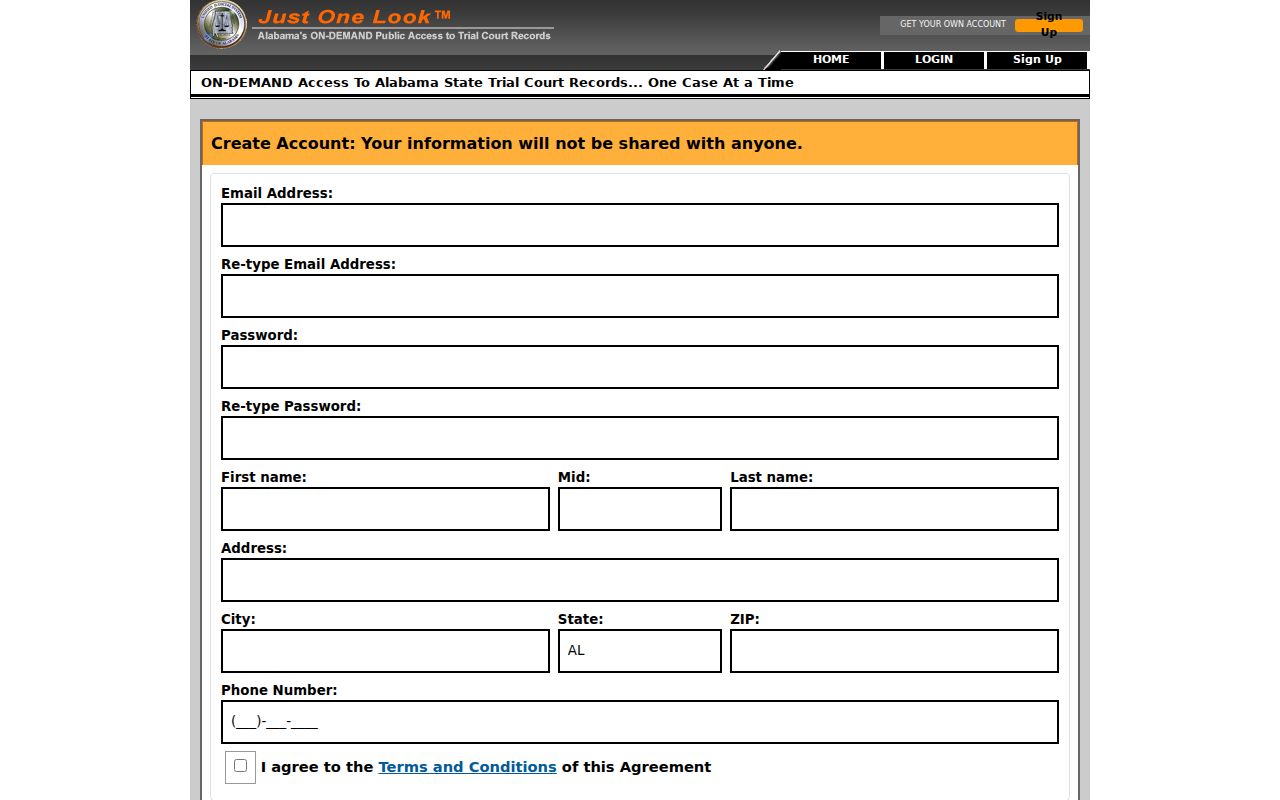 Escambia County criminal case access signup for Just One Look