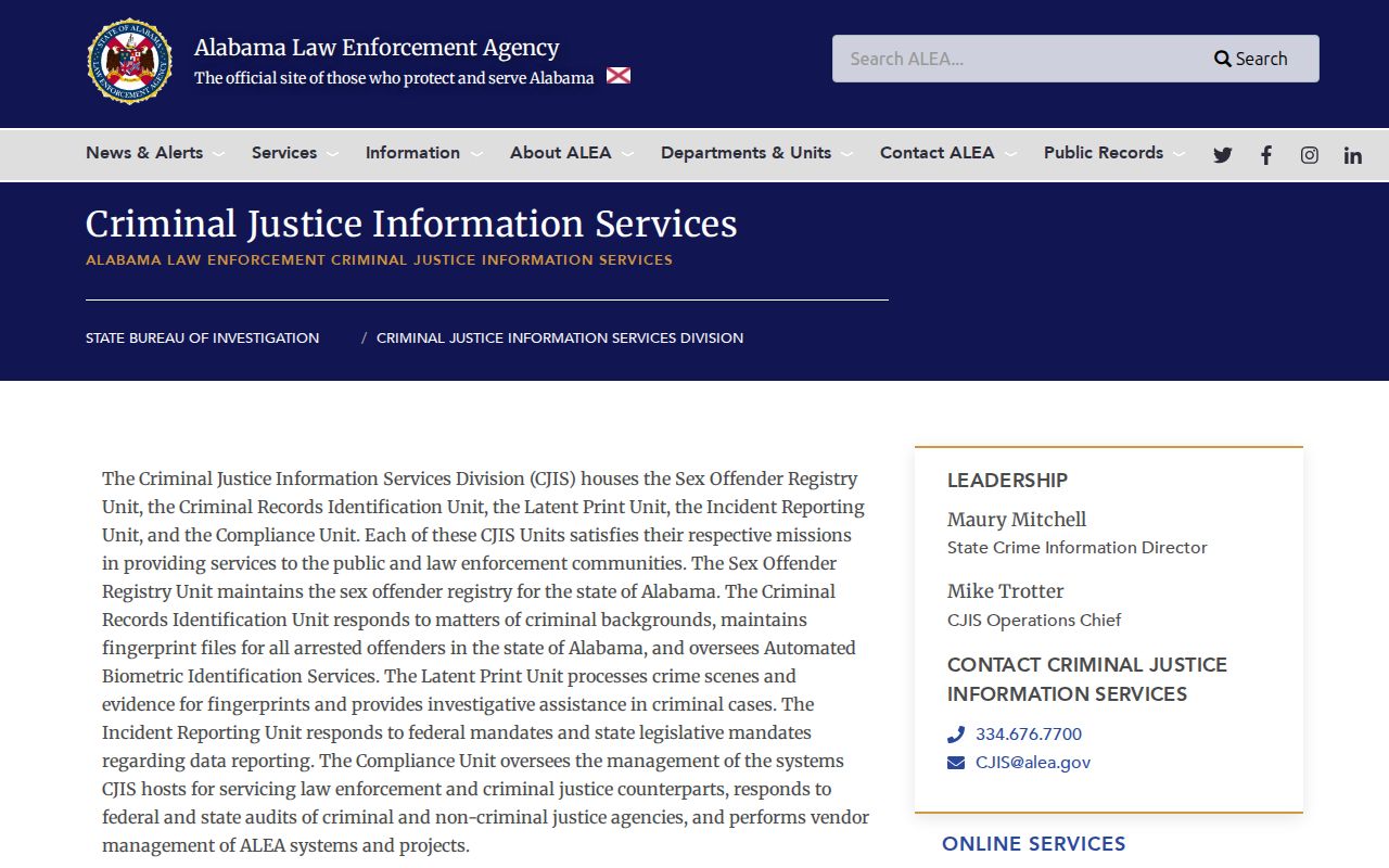 Escambia County criminal history flow to ALEA CJIS records