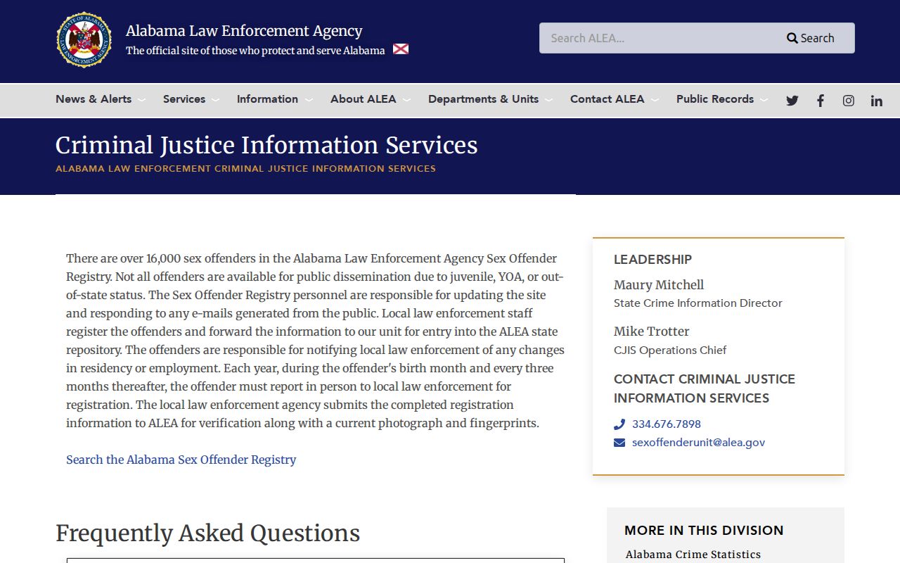 Escambia County sex offender registry ALEA FAQ